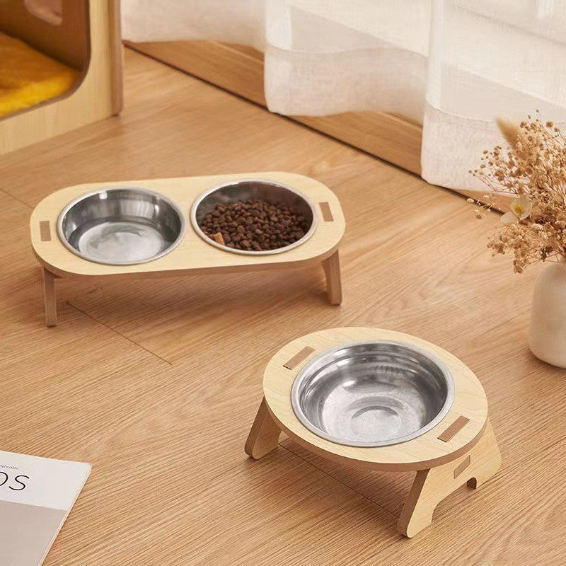 KFX-0754877 Wooden Cat and Small Dog Food Bowl - Ceramic and Stainless Steel Options Available