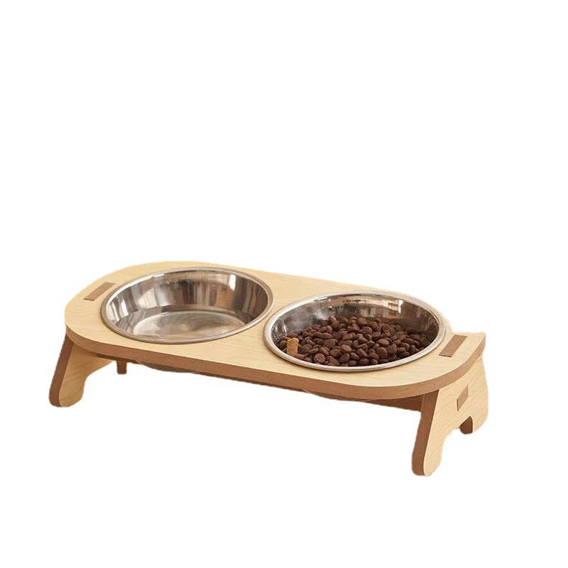 KFX-0754877 Wooden Cat and Small Dog Food Bowl - Ceramic and Stainless Steel Options Available