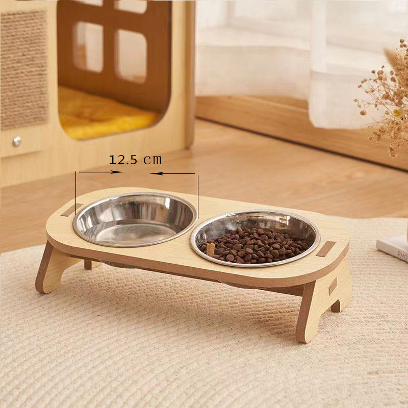 KFX-0754877 Wooden Cat and Small Dog Food Bowl - Ceramic and Stainless Steel Options Available