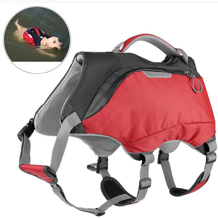 KFX-0756285 Red Nylon Pet Backpack Life Jacket for All Seasons Dogs