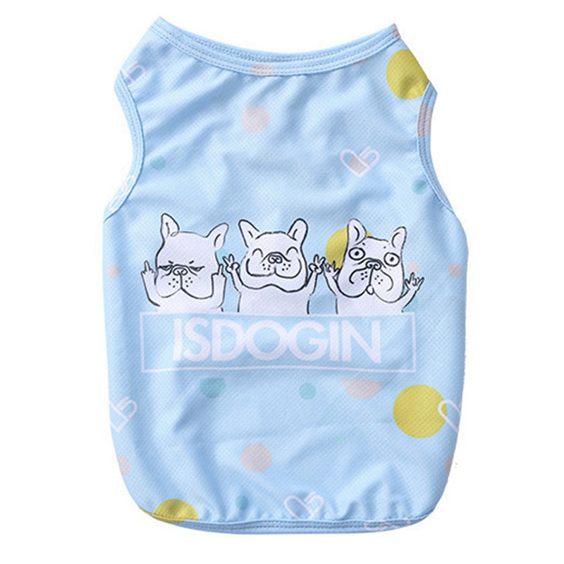 KFX-0757053 Cooling Summer Clothes for Dogs - Cartoon Style in Blue, Pink, and Yellow, Available Sizes M, L, XL