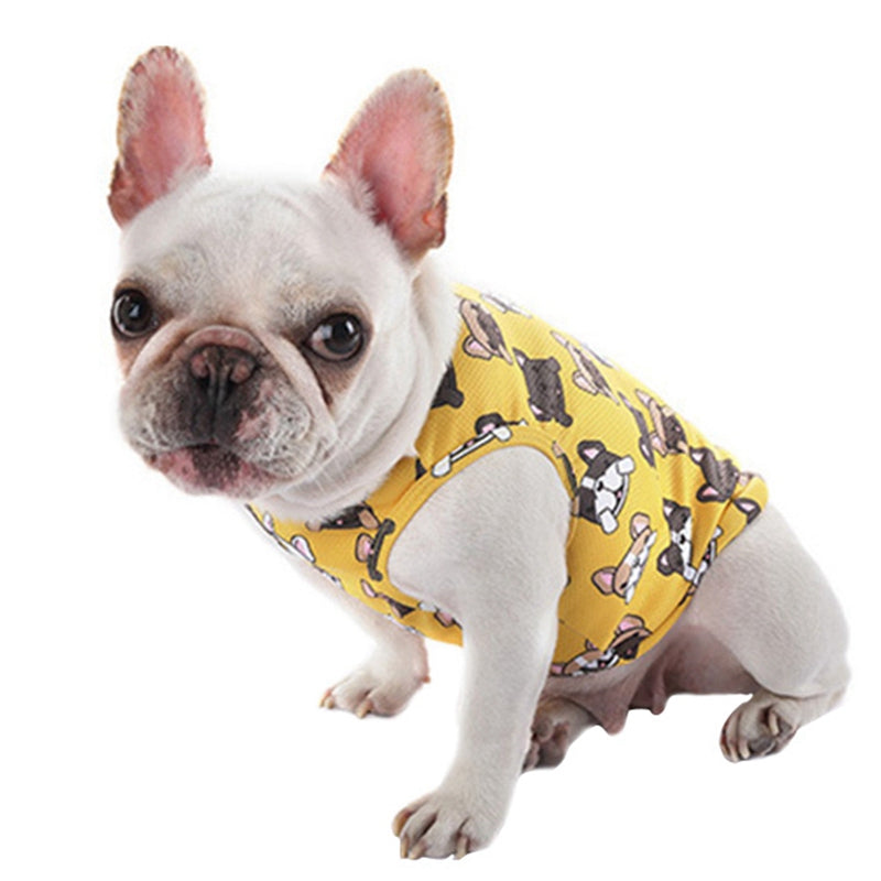 KFX-0757053 Cooling Summer Clothes for Dogs - Cartoon Style in Blue, Pink, and Yellow, Available Sizes M, L, XL