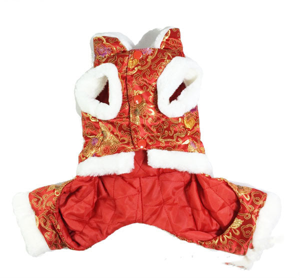 KFX-0759229 Tang Suit Four-Legged Pet Apparel in Silk Lining Cotton – Red & Blue Options Available
