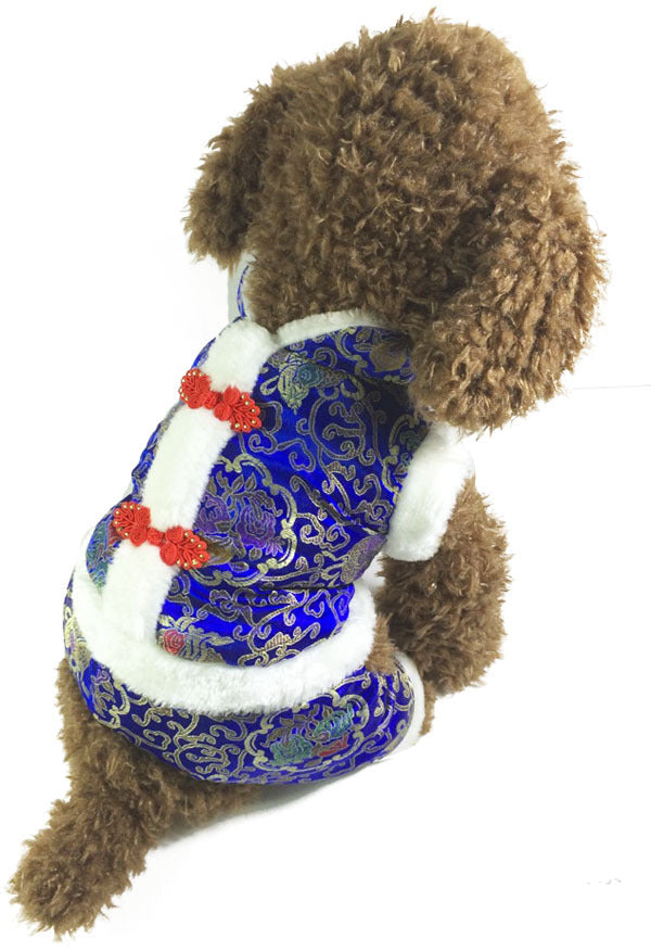 KFX-0759229 Tang Suit Four-Legged Pet Apparel in Silk Lining Cotton – Red & Blue Options Available