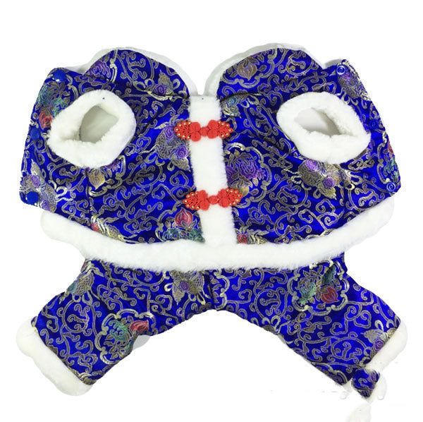 KFX-0759229 Tang Suit Four-Legged Pet Apparel in Silk Lining Cotton – Red & Blue Options Available