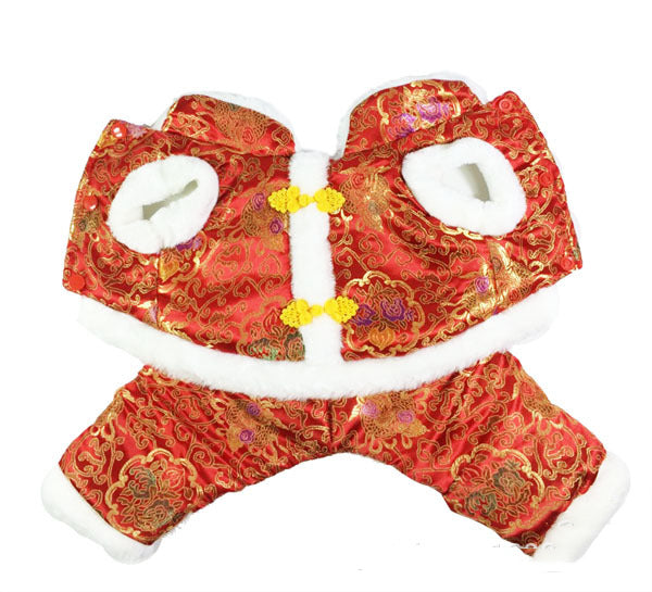 KFX-0759229 Tang Suit Four-Legged Pet Apparel in Silk Lining Cotton – Red & Blue Options Available