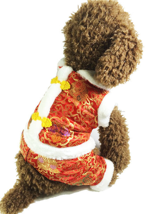 KFX-0759229 Tang Suit Four-Legged Pet Apparel in Silk Lining Cotton – Red & Blue Options Available