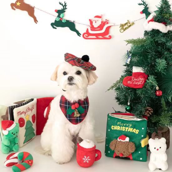 KFX-0759485 Christmas-Themed Plush Dog Toy: Food Hiding Book for Playtime Fun