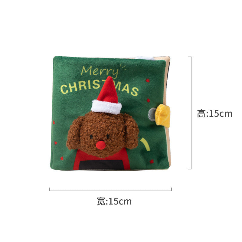KFX-0759485 Christmas-Themed Plush Dog Toy: Food Hiding Book for Playtime Fun