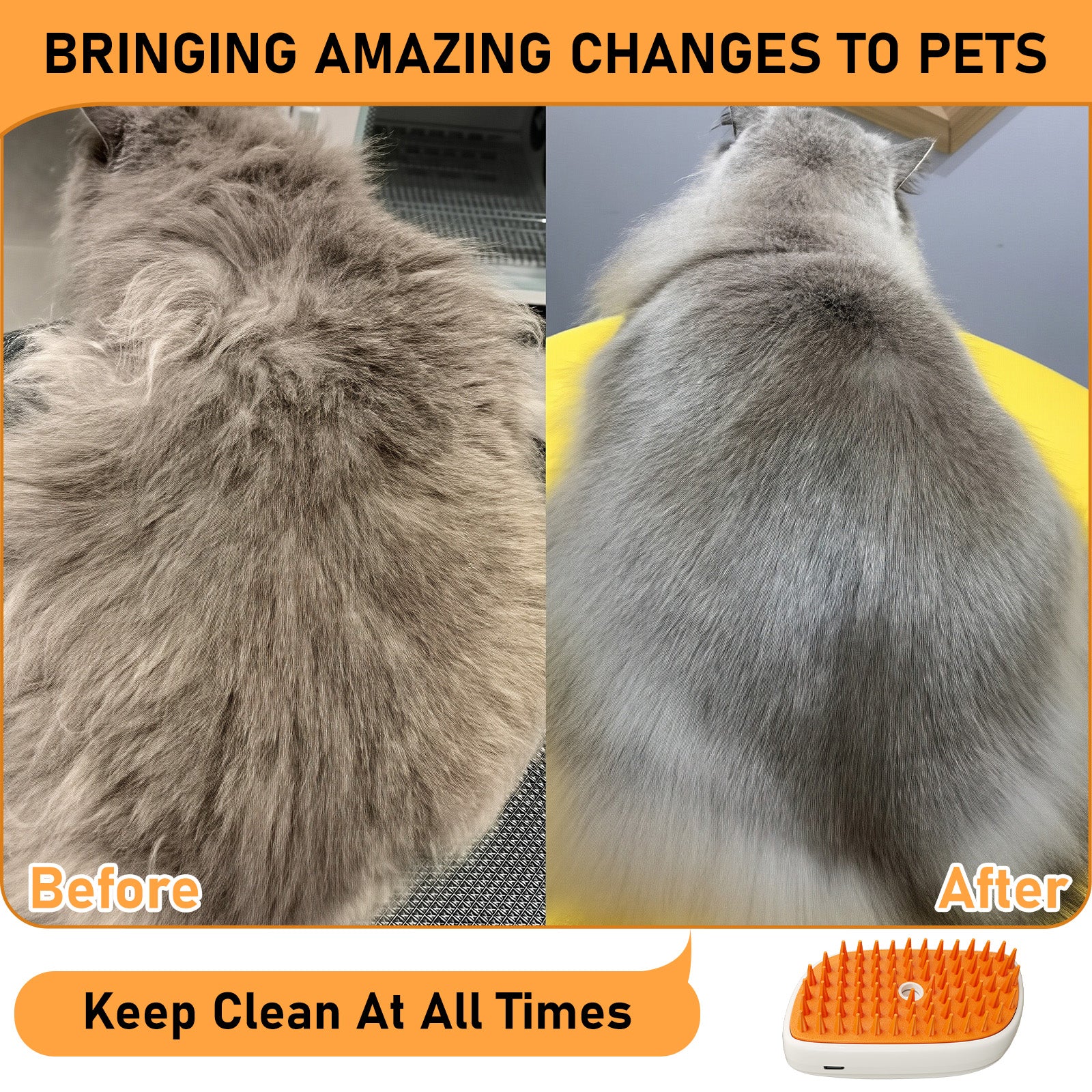 KFX-0760253 4-in-1 Cat and Dog Steam Brush with Mist Function, Anti-Static Shedding Comb, Water Spritz Grooming Tool for Indoor Use