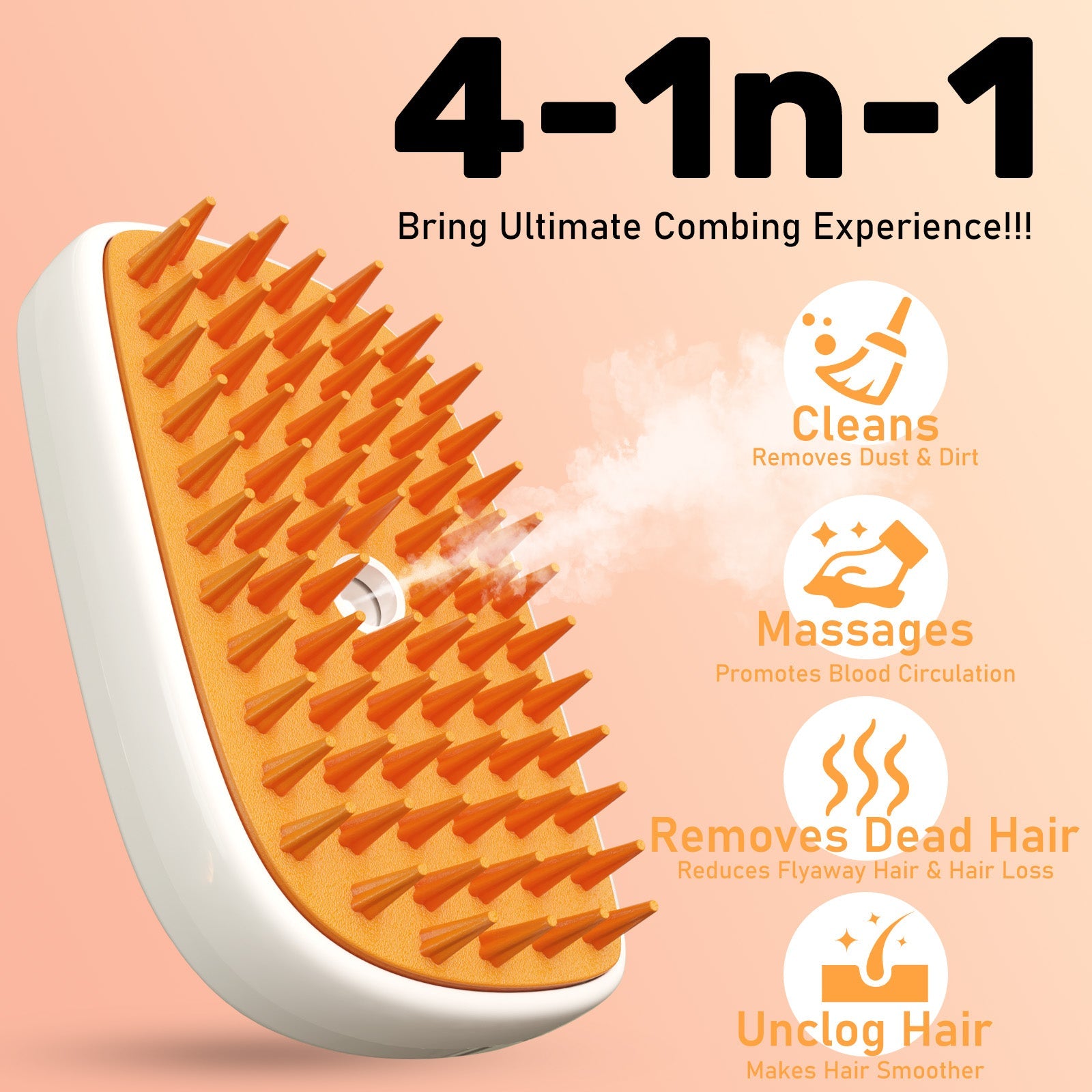 KFX-0760253 4-in-1 Cat and Dog Steam Brush with Mist Function, Anti-Static Shedding Comb, Water Spritz Grooming Tool for Indoor Use