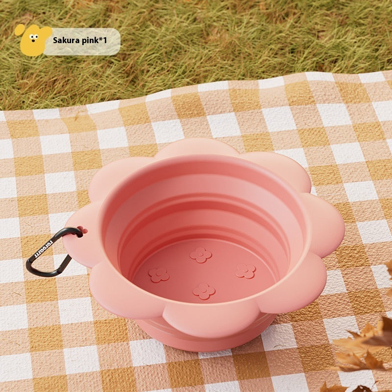KFX-0760637 Portable Silicone Pet Folding Bowl - Outdoor Drinking Bowl in Pink and Yellow