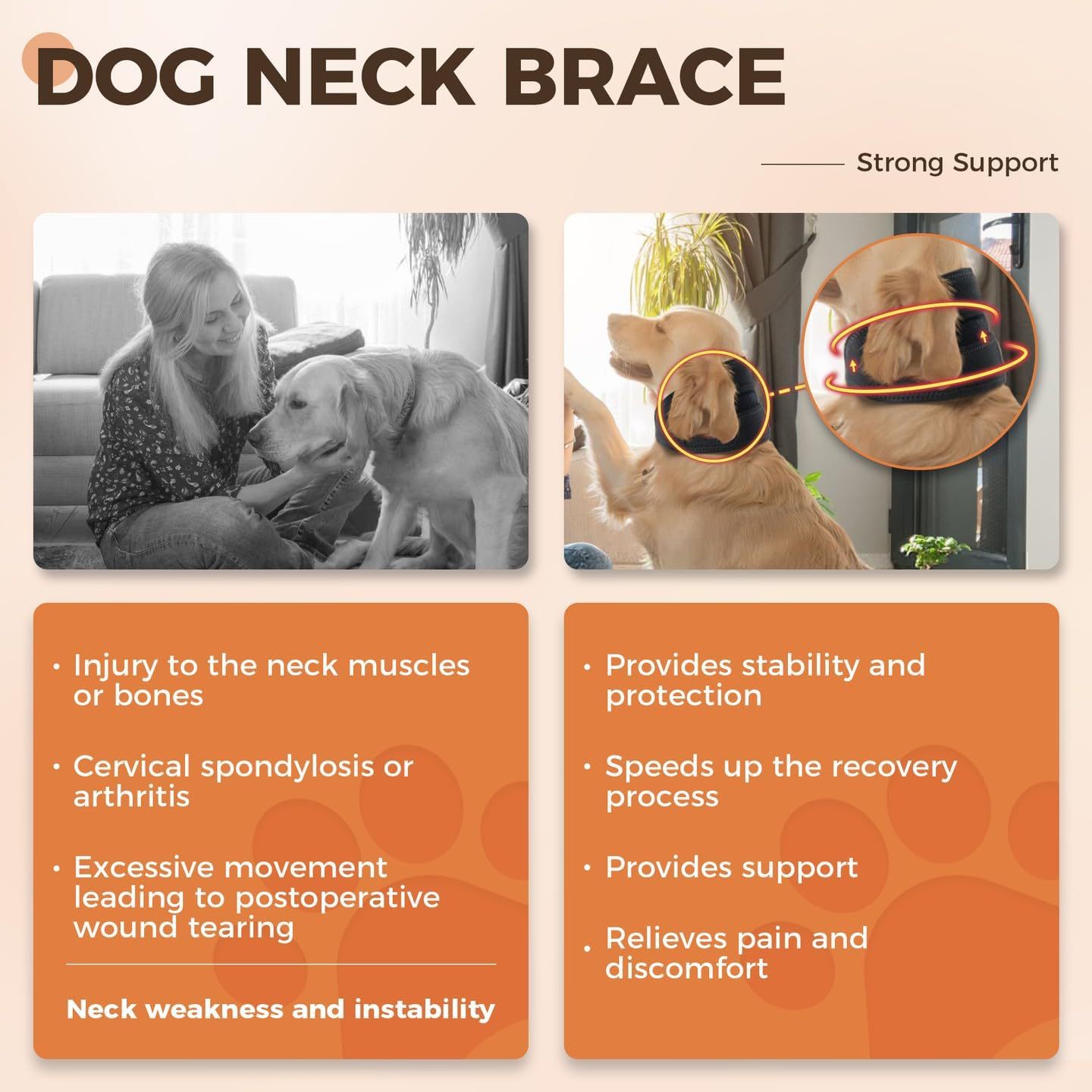 KFX-0762045 Adjustable Anti-Licking Dog Support Collar for Neck Sprains - Universal Fit for Small, Medium, and Large Pets
