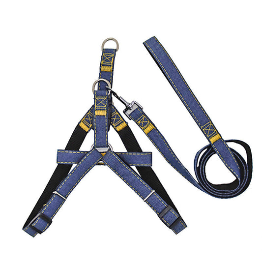 KFX-0763709 Adjustable Rope Harness for Dogs - Durable Denim and Nylon with Leash Included - Multiple Sizes Available