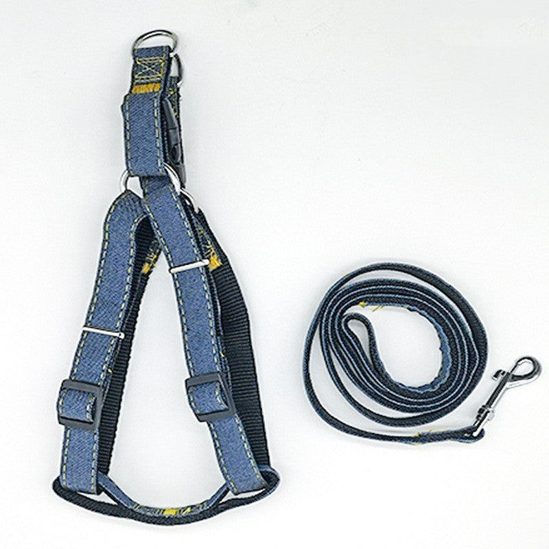KFX-0763709 Adjustable Rope Harness for Dogs - Durable Denim and Nylon with Leash Included - Multiple Sizes Available