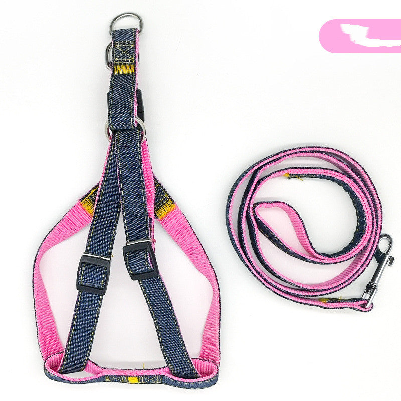 KFX-0763709 Adjustable Rope Harness for Dogs - Durable Denim and Nylon with Leash Included - Multiple Sizes Available
