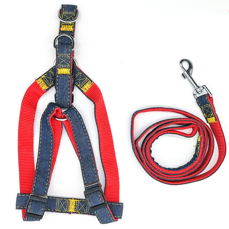 KFX-0763709 Adjustable Rope Harness for Dogs - Durable Denim and Nylon with Leash Included - Multiple Sizes Available
