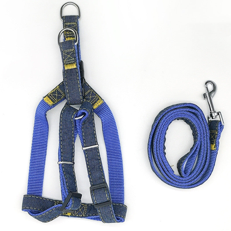 KFX-0763709 Adjustable Rope Harness for Dogs - Durable Denim and Nylon with Leash Included - Multiple Sizes Available