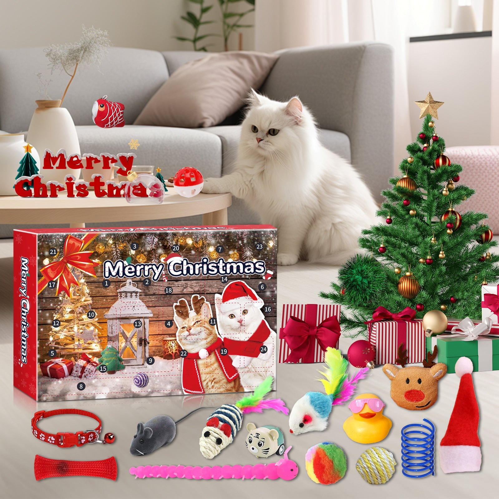 KFX-0764093 Countdown to Christmas with Interactive Santa Kitty Plush Toy Blind Box Calendar