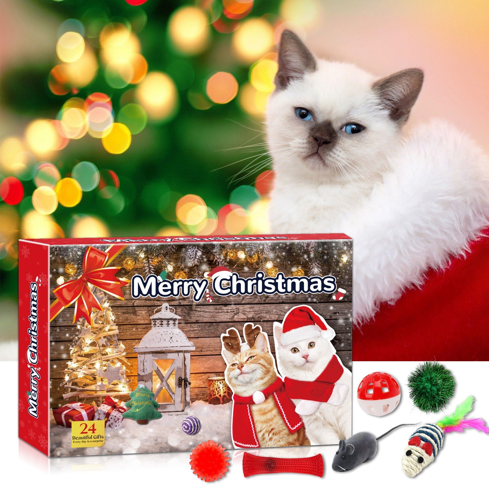 KFX-0764093 Countdown to Christmas with Interactive Santa Kitty Plush Toy Blind Box Calendar