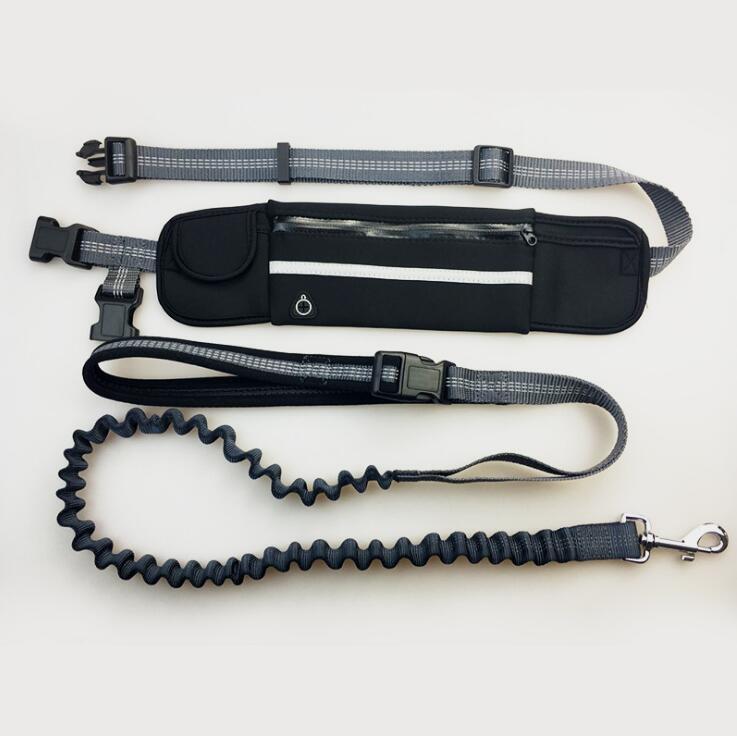 KFX-0764221 Adjustable Hands-Free Dog Running Leash with Reflective Waist Pocket and Shock Absorbing Bungee
