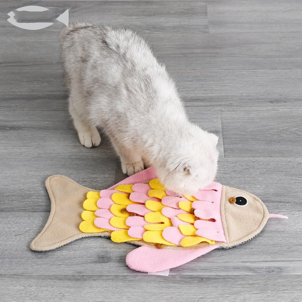 KFX-0764605 Fish-Shaped Sniffing Blanket Cat Toy - Interactive Training Mat for Enrichment and Playtime