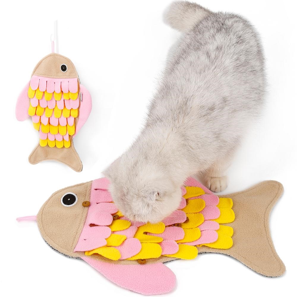 KFX-0764605 Fish-Shaped Sniffing Blanket Cat Toy - Interactive Training Mat for Enrichment and Playtime