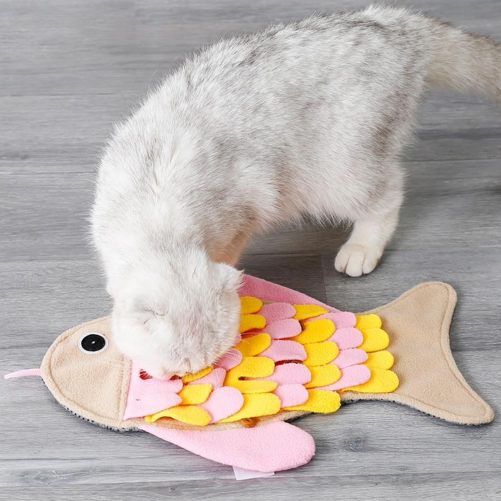 KFX-0764605 Fish-Shaped Sniffing Blanket Cat Toy - Interactive Training Mat for Enrichment and Playtime