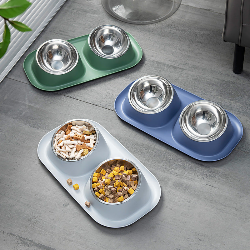 KFX-0770365 Double Stainless Steel Dog Bowl Set with PP Base - Available in Multiple Colors