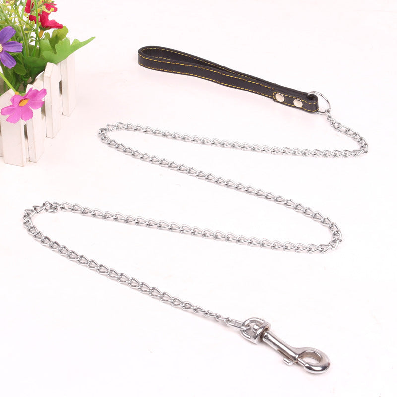 KFX-0771645 Iron Chain Dog Traction with PU Handle - Available in Black, Brown, Red