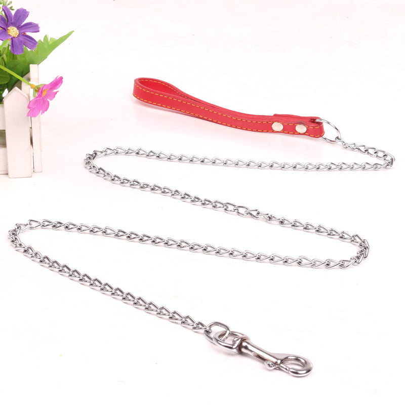KFX-0771645 Iron Chain Dog Traction with PU Handle - Available in Black, Brown, Red