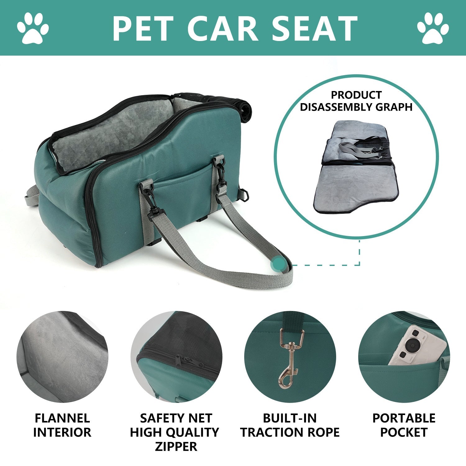 KFX-0772413 Portable Removable Car Kennel and Washable Pet Mat for Travel and Outdoors