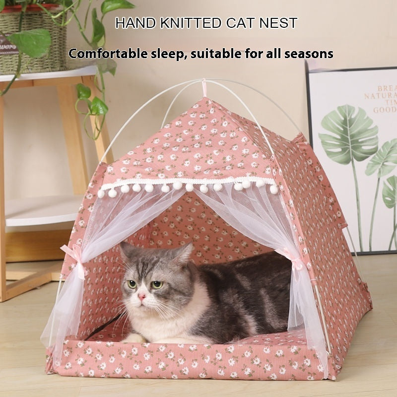 KFX-0773821 Foldable Four-Corner Tent Cat Nest with Removable Washable Cover, Available in Multiple Sizes