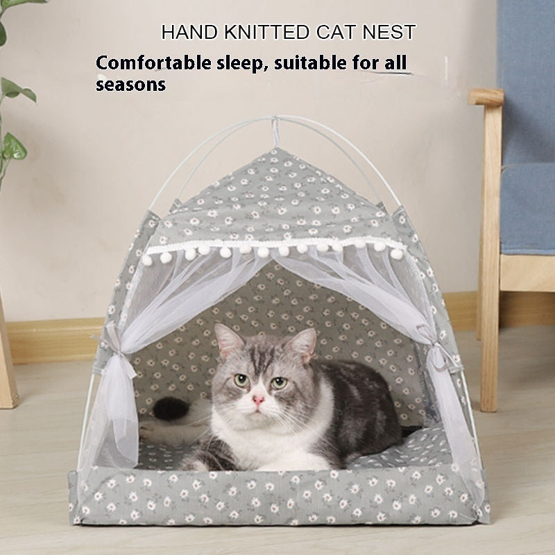 KFX-0773821 Foldable Four-Corner Tent Cat Nest with Removable Washable Cover, Available in Multiple Sizes