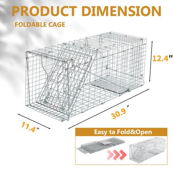 KFX-0777533 32 Inch Folding Iron Live Animal Trap for Humane Wildlife Control