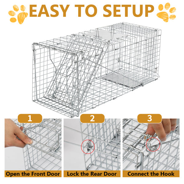 KFX-0777533 32 Inch Folding Iron Live Animal Trap for Humane Wildlife Control