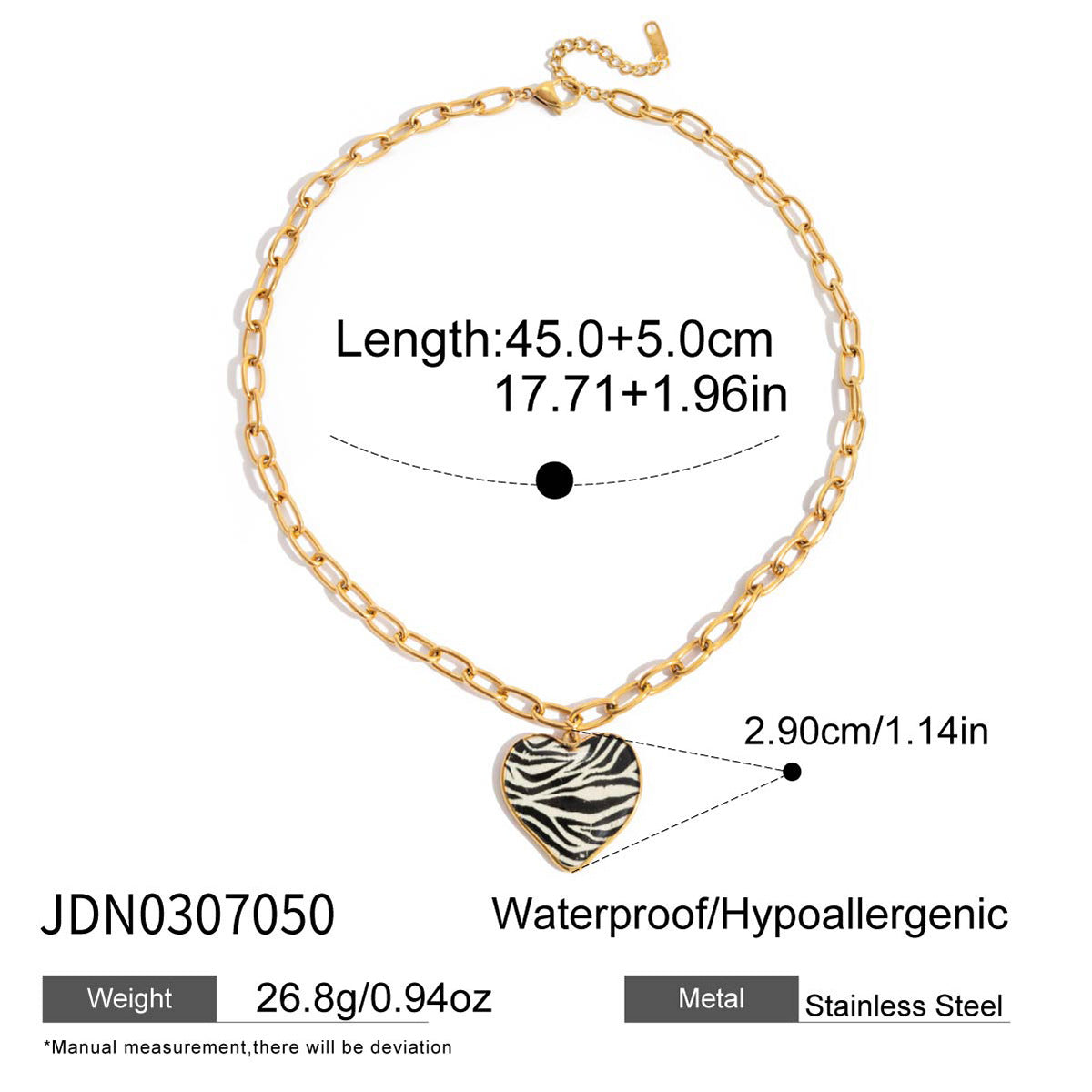 KFX-0778557 Leopard-Print Heart-Shaped Stainless Steel Necklace with Oil-Drip Finish
