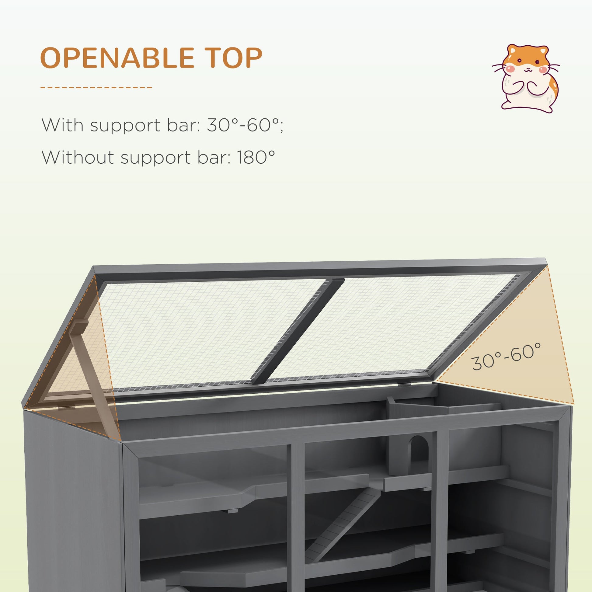 KFX-0779581 Oversized Wooden Hamster and Gerbil Habitat with Open Roof and Ramp