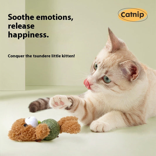KFX-0781757 Catnip Plush Toy for Kittens - Bear, Rabbit, Frog & Chick Options with Bell, 15cm Height