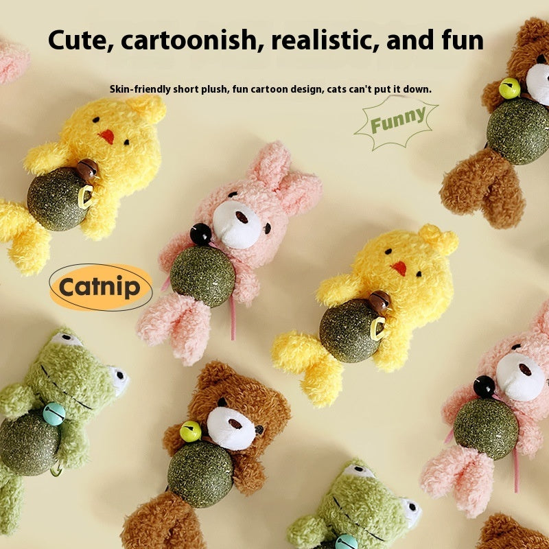 KFX-0781757 Catnip Plush Toy for Kittens - Bear, Rabbit, Frog & Chick Options with Bell, 15cm Height
