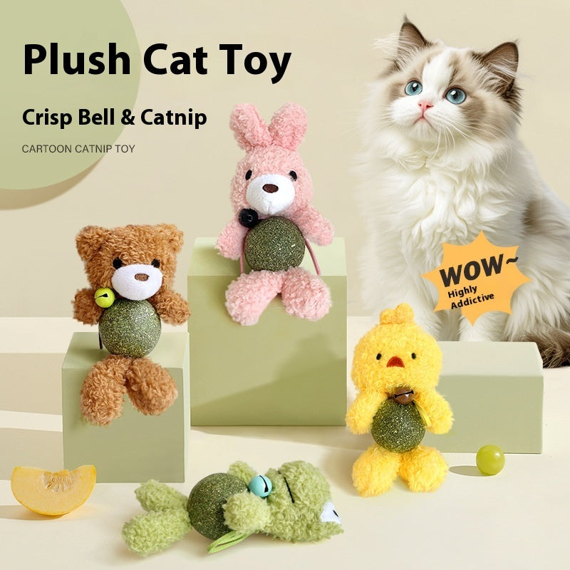 KFX-0781757 Catnip Plush Toy for Kittens - Bear, Rabbit, Frog & Chick Options with Bell, 15cm Height