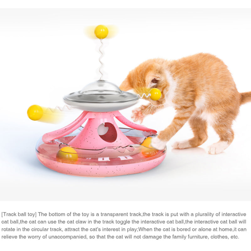 KFX-0781885 Interactive Cat Tumbler Track Toy with Food Dispensing and Trackball Features