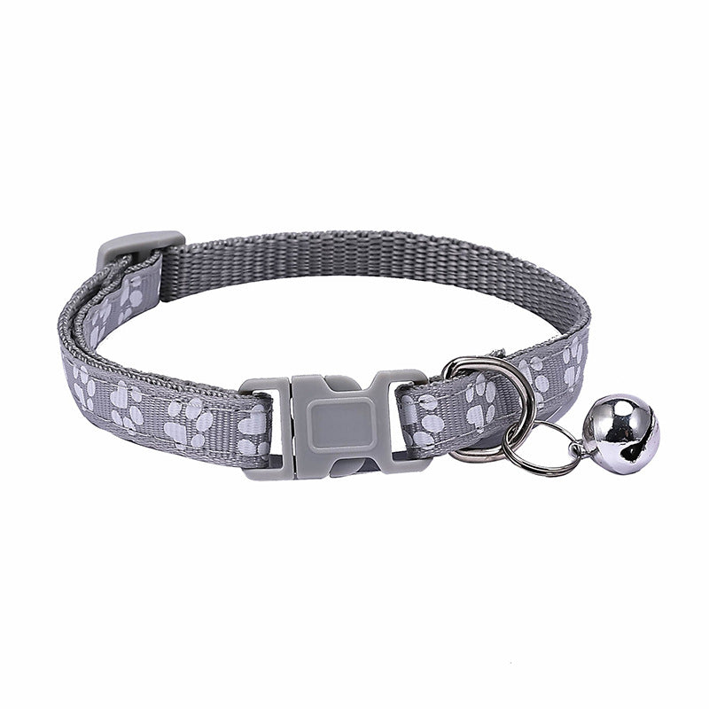 KFX-0783677 Dog Footprint Applique Collar with Bell in Various Colors
