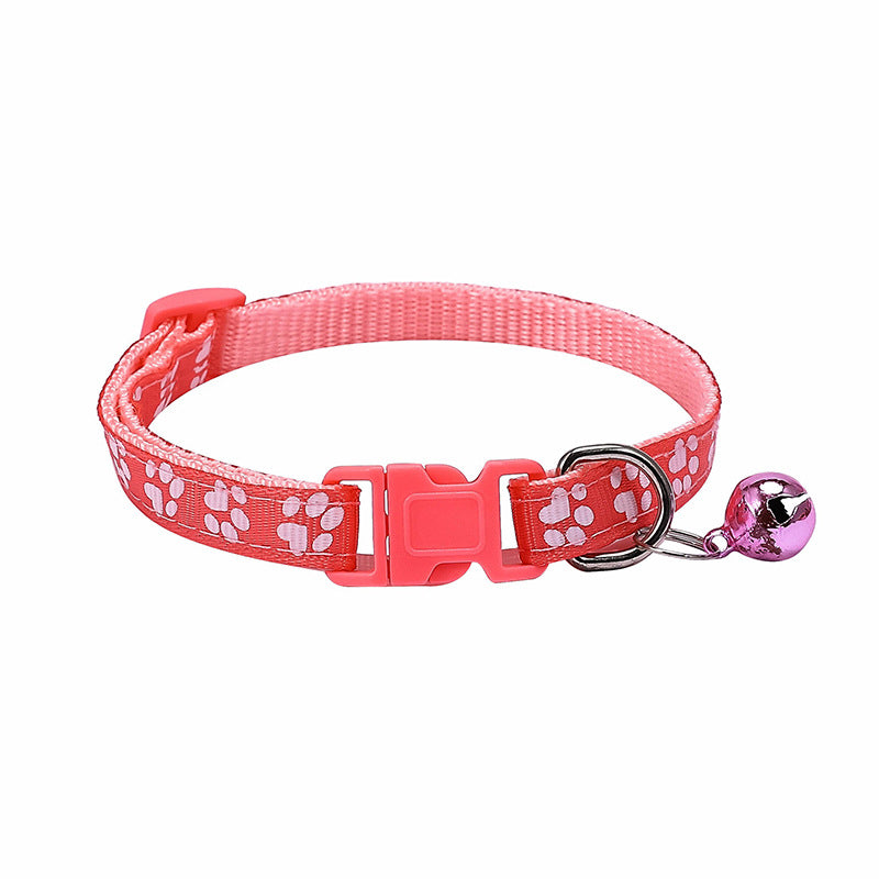 KFX-0783677 Dog Footprint Applique Collar with Bell in Various Colors