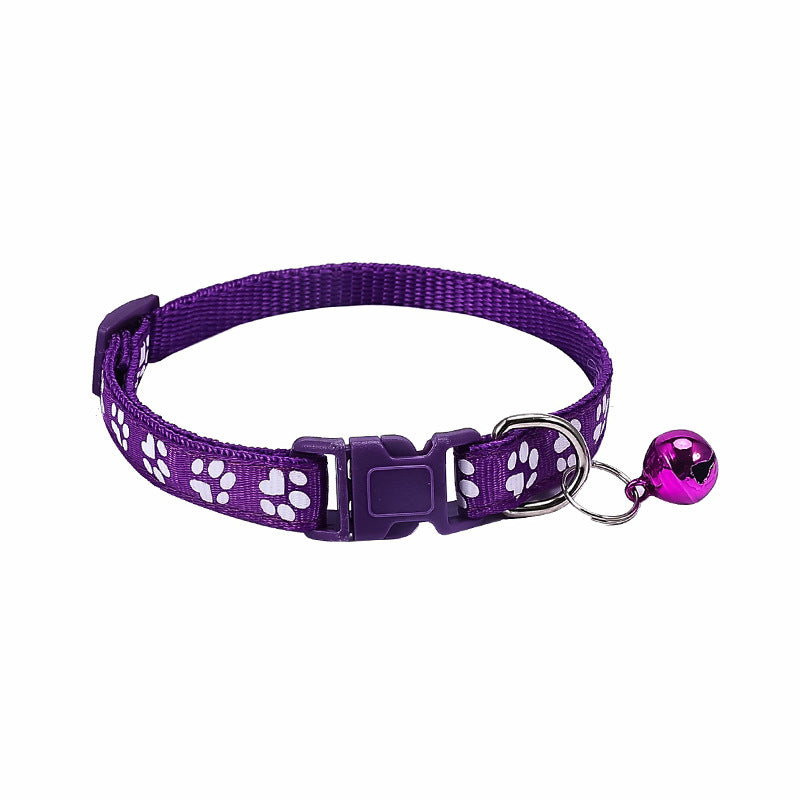 KFX-0783677 Dog Footprint Applique Collar with Bell in Various Colors