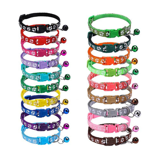 KFX-0783677 Dog Footprint Applique Collar with Bell in Various Colors