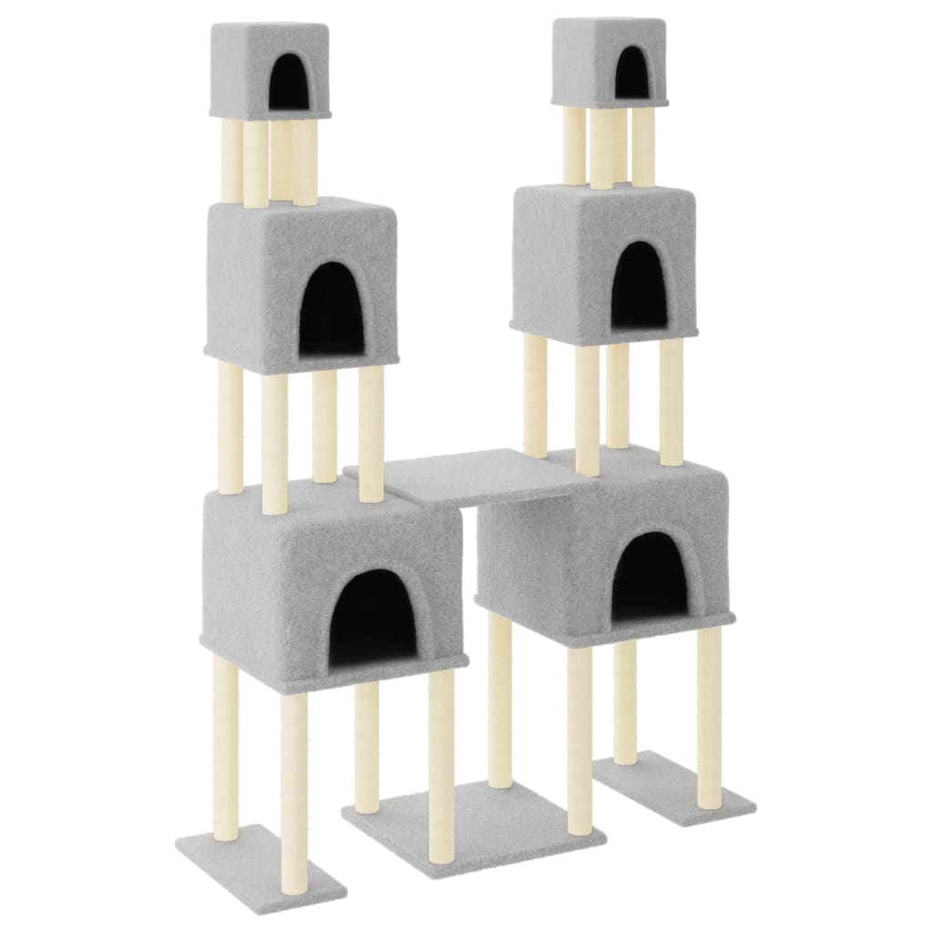 KFX-0784957 Light Gray Cat Tree with Sisal Scratching Posts - 199 cm High, Wooden Composite and Plush Material