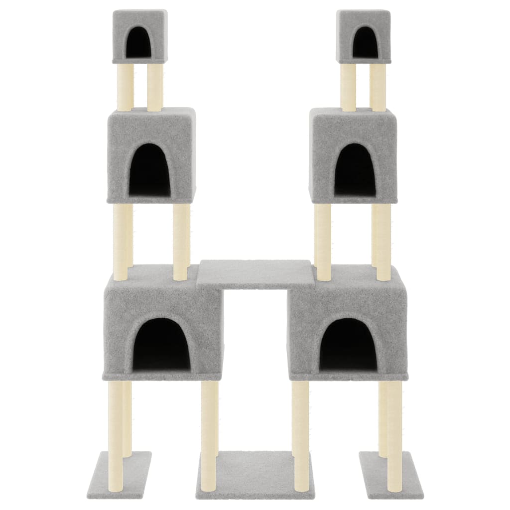 KFX-0784957 Light Gray Cat Tree with Sisal Scratching Posts - 199 cm High, Wooden Composite and Plush Material