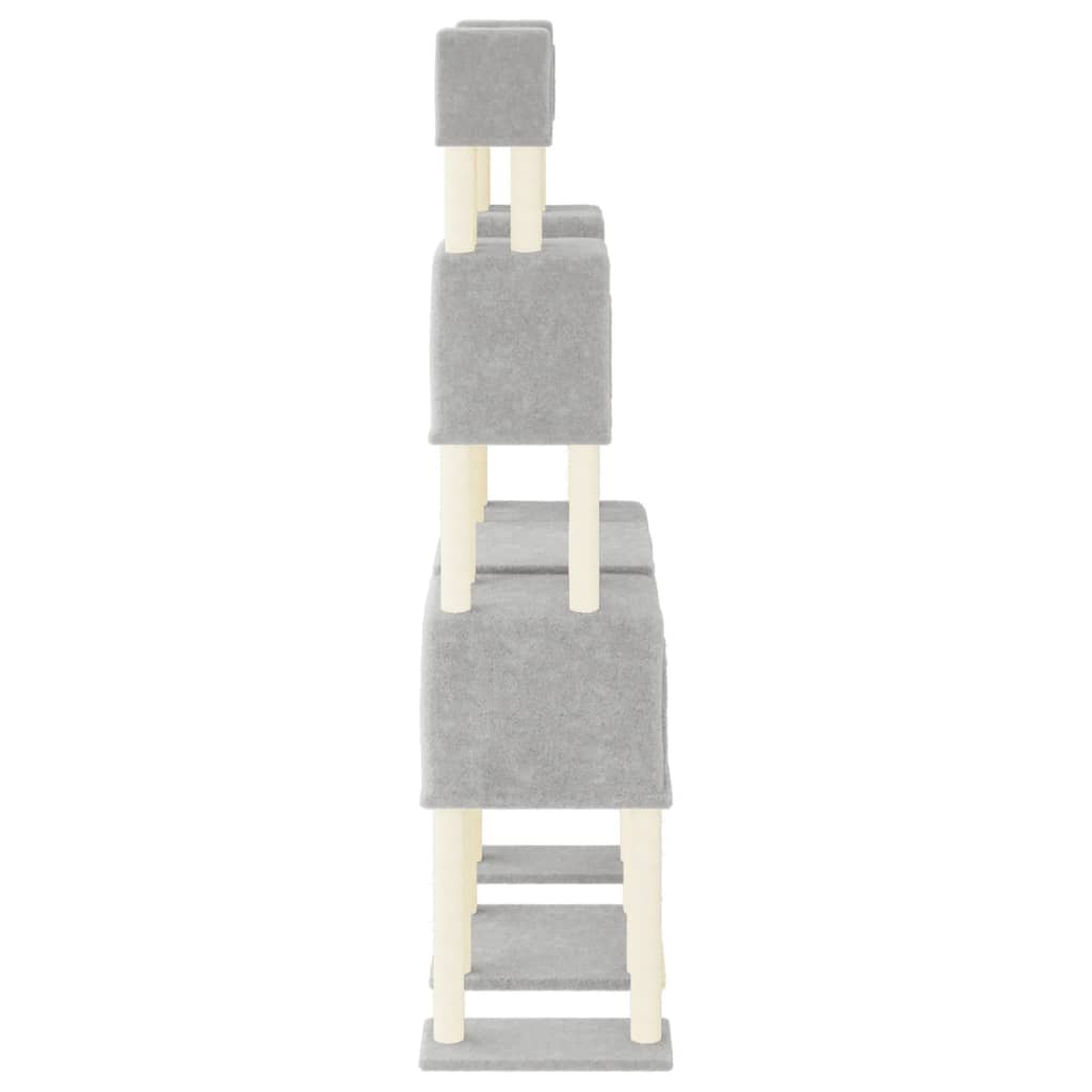 KFX-0784957 Light Gray Cat Tree with Sisal Scratching Posts - 199 cm High, Wooden Composite and Plush Material
