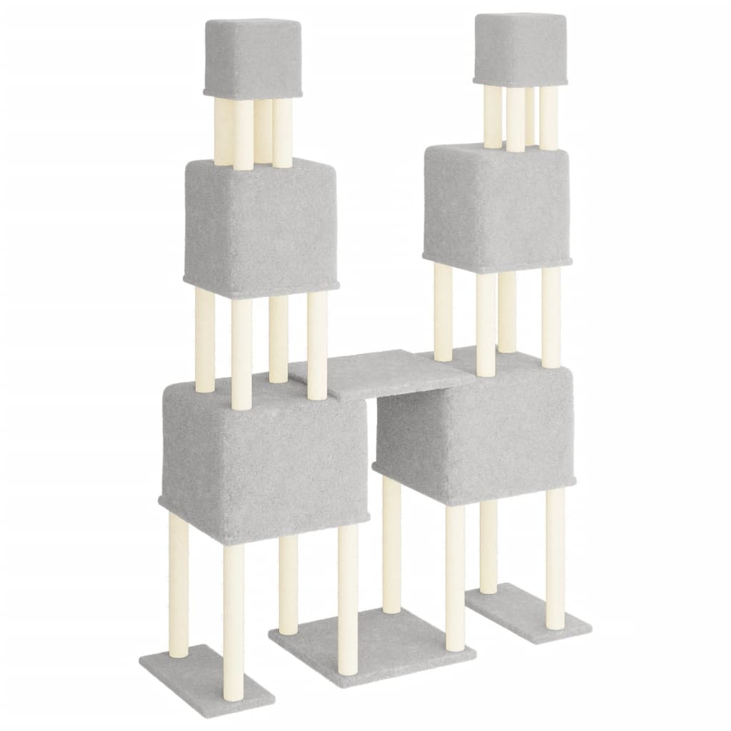 KFX-0784957 Light Gray Cat Tree with Sisal Scratching Posts - 199 cm High, Wooden Composite and Plush Material